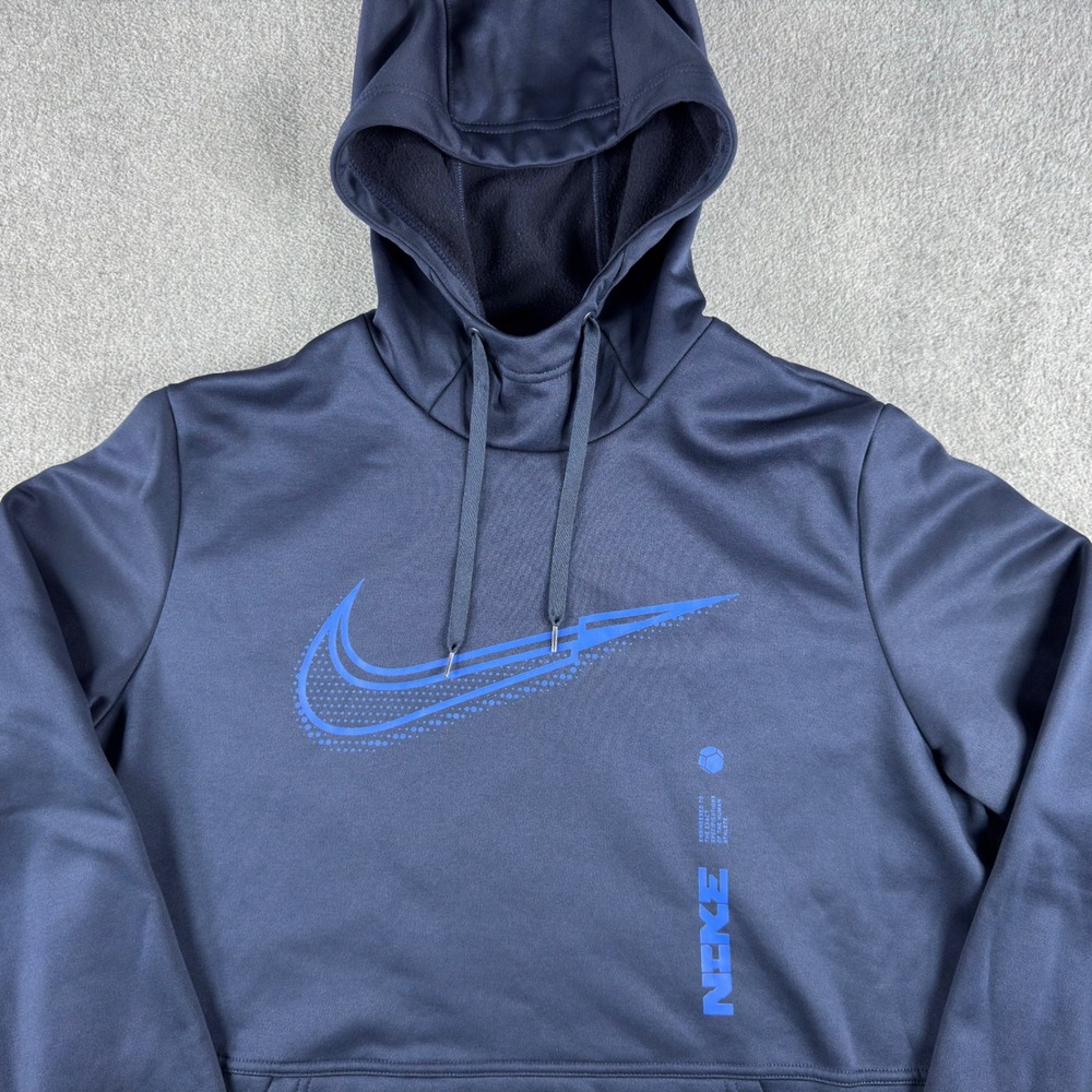 Nike Therma Fit Hoodie Mens Large Blue Pullover Training Swoosh R1‎